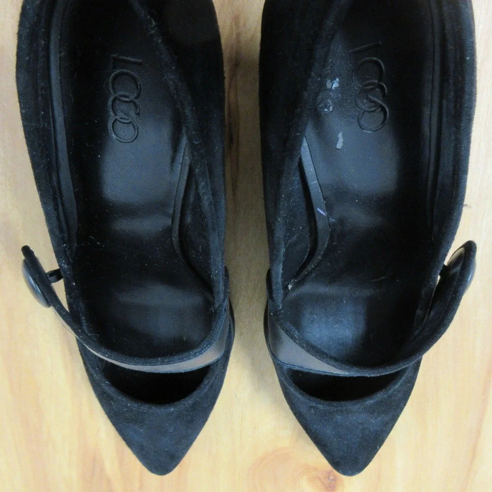 LOGO Lori Goldstein Jesse Black Suede Pointed Toe Mary Jane Pumps Sz 7 Shoes NEW